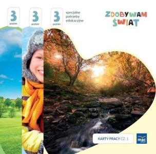 Zdobywam świat. Karty pracy cz.1-3 Poziom 3. Autor: Justyna Hadryś. Multiszop.pl Okładka książki Zdobywam świat. Karty pracy cz.1-3 Poziom 3