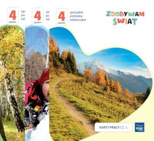 Zdobywam świat. Karty pracy cz.1-3 Poziom 4. Autor: Justyna Hadryś. Multiszop.pl Okładka książki Zdobywam świat. Karty pracy cz.1-3 Poziom 4