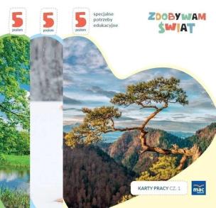 Zdobywam świat. Karty pracy cz.1-3 Poziom 5. Autor: Justyna Hadryś. Multiszop.pl Okładka książki Zdobywam świat. Karty pracy cz.1-3 Poziom 5