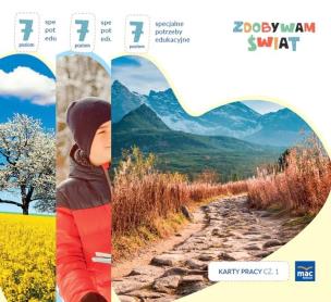 Zdobywam świat. Karty pracy cz.1-3 Poziom 7. Autor: Justyna Hadryś. Multiszop.pl Okładka książki Zdobywam świat. Karty pracy cz.1-3 Poziom 7
