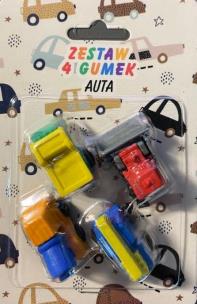 Opakowanie Zestaw 4 gumek. Auta