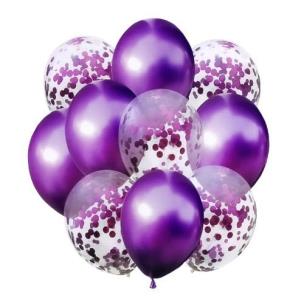 Opakowanie Zestaw balonów metalik z konfetti FIOLET