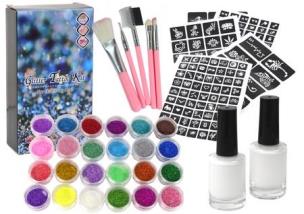 Opakowanie Zestaw do tatuażu brokaty puder 2 kleje pędzelki