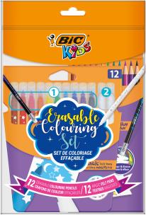Zestaw flamastry magiczne + kredki wymazywalne BIC Kids Erasable Coloring Set Pouch 12+12 sztuk. Wydawca: Bic. Multiszop.pl Opakowanie Zestaw flamastry magiczne + kredki wymazywalne BIC Kids Erasable Coloring Set Pouch 12+12 sztuk