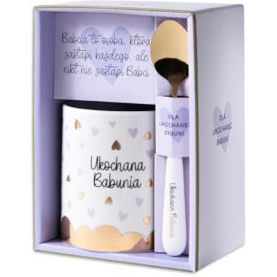 Zestaw Kubek+Łyżka dla Babci - Ukochana Babunia. Wydawca: Be-Happy Gifts. Multiszop.pl Opakowanie Zestaw Kubek+Łyżka dla Babci - Ukochana Babunia