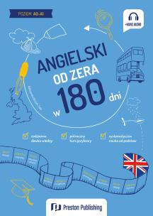 Angielski od zera w 180 dni. Autor: Aleksandra Brożek-Sala. Multiszop.pl Okładka książki Angielski od zera w 180 dni