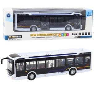 Autobus metalowy miejski światło i dżwięk 1:42. Wydawca: Leantoys. Multiszop.pl Opakowanie Autobus metalowy miejski światło i dżwięk 1:42
