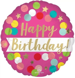 Opakowanie Balon foliowy Birthday pink confetti 46cm