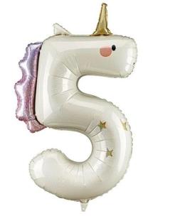 Opakowanie Balon foliowy Cyfra 5 Jednorożec 93cm