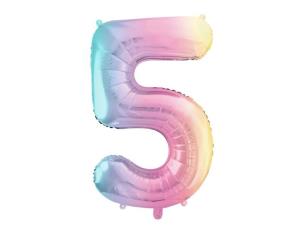Opakowanie Balon foliowy Cyfra 5 pastelowy tęczowy 86cm