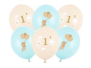 Opakowanie Balony Myszki z cyferką 1 Light Blue 30cm 6szt