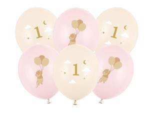 Opakowanie Balony Myszki z cyferką 1 Pale Pink 30cm 6szt