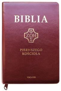Okładka książki Biblia pierwszego Kościoła z paginat. burgundowa
