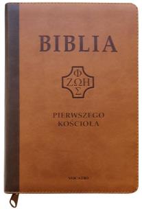 Okładka książki Biblia pierwszego Kościoła z paginat. ciemnobrązo.