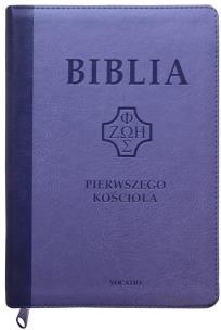Okładka książki Biblia pierwszego Kościoła z paginat. fioletowa