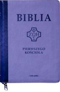 Okładka książki Biblia pierwszego Kościoła z paginat. suwak fiolet