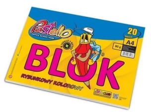 Blok rysunkowy A4 80g kolorowy 20 kartek. Wydawca: Alfa Pastello. Multiszop.pl Opakowanie Blok rysunkowy A4 80g kolorowy 20 kartek