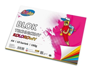 Blok techniczny A4 160g kolorowy 10 kartek. Wydawca: Alfa Pastello. Multiszop.pl Opakowanie Blok techniczny A4 160g kolorowy 10 kartek