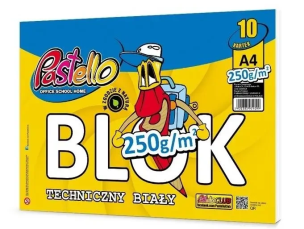 Blok techniczny A4 250g 10 kartek. Wydawca: Alfa Pastello. Multiszop.pl Opakowanie Blok techniczny A4 250g 10 kartek