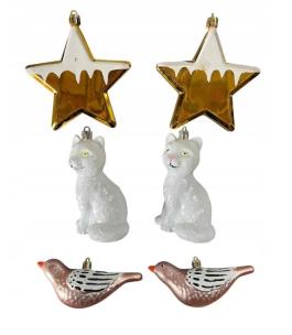 Opakowanie Bombki na choinkę 6szt Gwiazda, Kot, Ptaszek