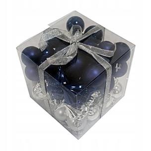 Opakowanie Bombki na choinkę nietłukące 50szt srebrne, granat
