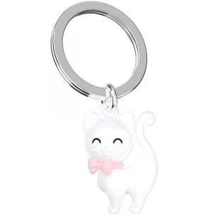 Opakowanie Brelok do kluczy 3D biały kot z kokardą