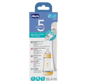 Butelka antykolkowa Perfect5 neutral 240ml 2m+. Wydawca: Chicco. Multiszop.pl Opakowanie Butelka antykolkowa Perfect5 neutral 240ml 2m+