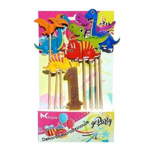 Opakowanie Dekoracja urodzinowa świeczka i dinozaury 8szt