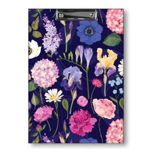 Opakowanie DESKA Z KLIPEM A4 T0124 KWIATY POLSKIE HORTENSJA NA CIEMNYM TLE FOLIA MAT NIERYSUJĄCA