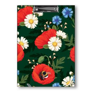 Opakowanie DESKA Z KLIPEM A4 T0127 KWIATY POLSKIE MAKI W ZIELENI FOLIA MAT NIERYSUJĄCA