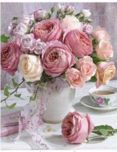 Opakowanie Diamentowa Mozaika Bukiet pastelowy na stole+ filiżanka NO-1006538