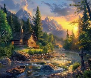 Opakowanie Diamentowa Mozaika Chata w górach nad rzeką NO-2001754