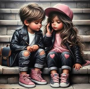 Opakowanie Diamentowa Mozaika Dziewczynka i chłopiec na schodach NO-2001528