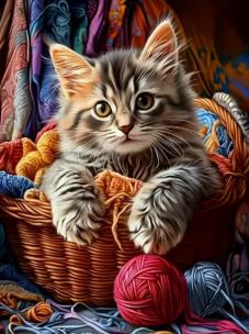 Opakowanie Diamentowa Mozaika Kot w koszyku z włóczką NO-2003128