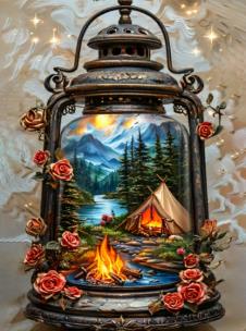 Opakowanie Diamentowa Mozaika Lampion z namiotem i ogniskiem w górach NO-2003111