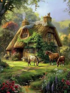 Opakowanie Diamentowa Mozaika Leśna chata i konie NO-2001762