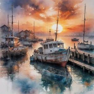 Opakowanie Diamentowa Mozaika Statek w porcie wioski rybackiej NO-2003022