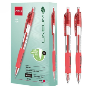 Długopis żelowy 0,5mm Arrix czerwony (12szt) DELI. Wydawca: DELI. Multiszop.pl Opakowanie Długopis żelowy 0,5mm Arrix czerwony (12szt) DELI