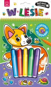 Okładka książki Dotykaj i koloruj! W lesie. Welurkowe kolorowanki