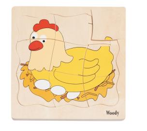Opakowanie Drewniane puzzle warstwowe „Cykl życia kury” 90073