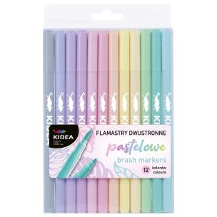 Flamastry dwustronne pastelowe 12 kolorów Brush Kidea. Wydawca: Derform. Multiszop.pl Opakowanie Flamastry dwustronne pastelowe 12 kolorów Brush Kidea