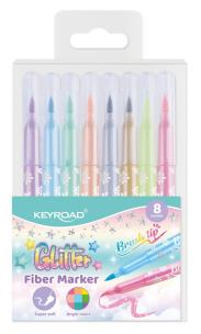 Opakowanie Flamastry KEYROAD Fiber Marker Glitter brokatowe 8 kolorów pastelowych