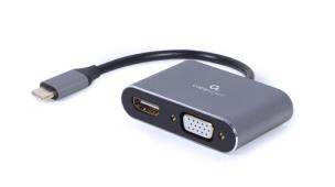 Okładka książki GEMBIRD ADAPTER USB TYPU C NA HDMI + VGA NA KABLU SZARY