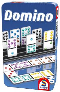 Gra Domino w metalowej puszce. Wydawca: Schmidt Gry. Multiszop.pl Opakowanie Gra Domino w metalowej puszce