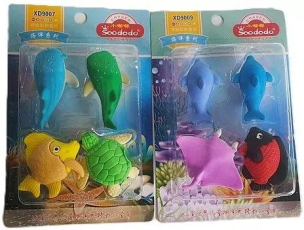 Opakowanie Gumki do ścierania zwierzęta morskie 4szt MIX