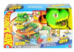 Opakowanie Hot Wheels City Zakręcony tor Remiza T-Rexa