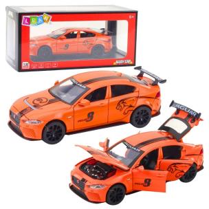 Jaguar metalowy światło i dźwięk pomarańczowy. Wydawca: Leantoys. Multiszop.pl Opakowanie Jaguar metalowy światło i dźwięk pomarańczowy