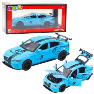 Jaguar metalowy światło i dźwięk turkusowy. Wydawca: Leantoys. Multiszop.pl Opakowanie Jaguar metalowy światło i dźwięk turkusowy