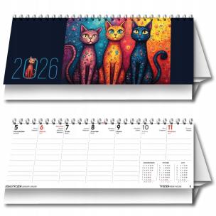 Kalendarz 2026 biurkowy tygodniowy poziomy koty. Wydawca: Evena. Multiszop.pl Opakowanie Kalendarz 2026 biurkowy tygodniowy poziomy koty