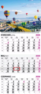 Kalendarz 2026 trójdzielny na spirali Balony. Wydawca: O-press. Multiszop.pl Opakowanie Kalendarz 2026 trójdzielny na spirali Balony